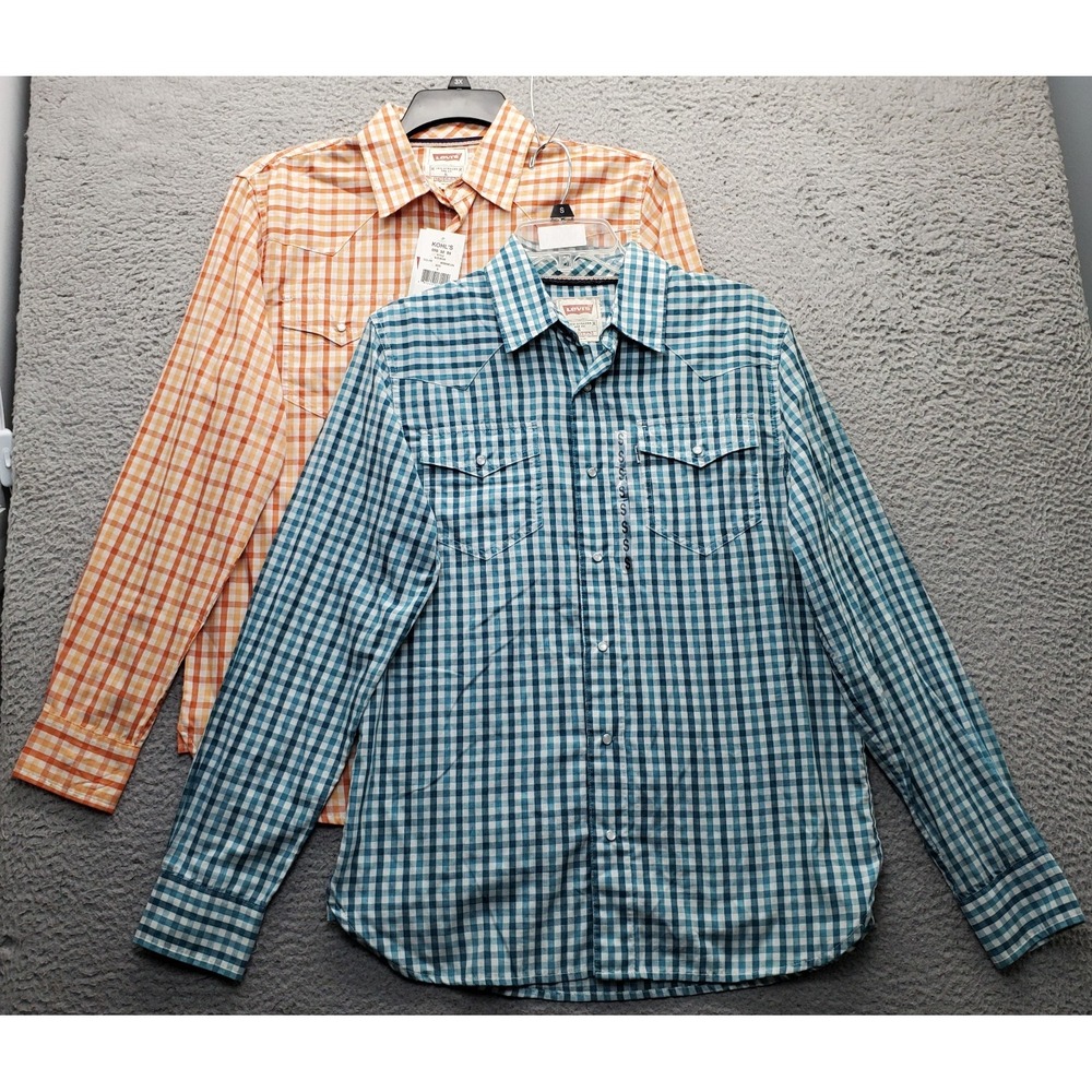 Lot of 2 Levi's Western Pearl Snap Shirt Mens Small Multi Gingham Modern Fit